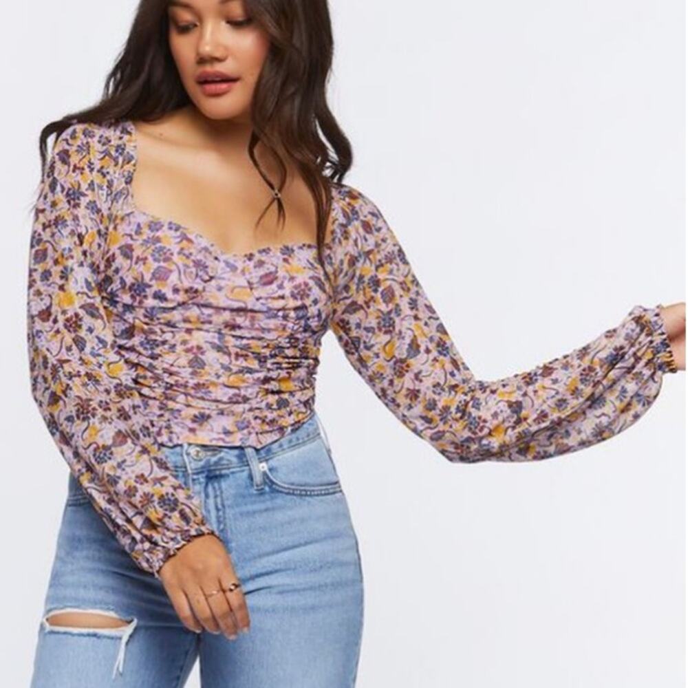 Forever 21 Ruched Floral Print Top